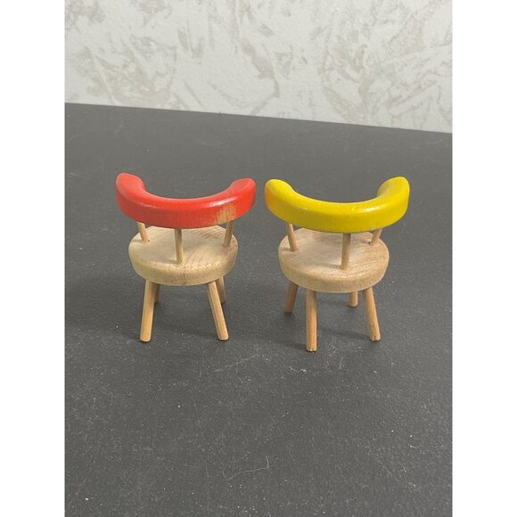 Miniature Wooden Dollhouse Chairs With Red & Yellow Backs - Picture 4 of 6